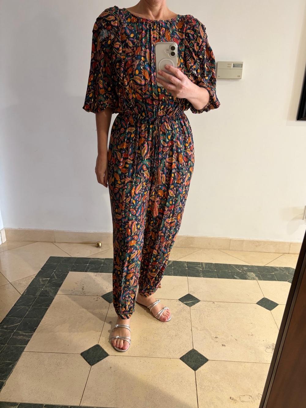 FARM Rio Bohemian Floral Ruffle Jumpsuit  - Multicolor with gold details